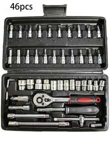 Premium Professional 46-Piece Tool Set, Automotive/Motorcycle/Bicycle Repair Mechanical Tool Kit, Includes 1/2*1/4*3/8 Inch Drive Deep And Standard Sockets, Automotive Parts Ratchet Wrenches, Advanced Ratchet Torque Wrench, Multi-Function - 46-piece Tool Set - View 9