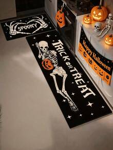 1/2pcs Halloween Kitchen Decor Rug, Skeleton Pumpkin Kitchen Rug And Mat, Non-Slip Washable Absorbent Kitchen Accessory Decorative Floor Mat - Multicolor - View 4