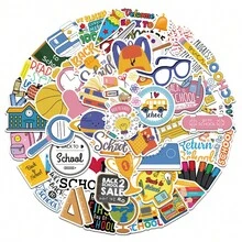 50pcs Back To School Stickers DIY Office Stationery Decoration Cute Stickers Fun Reward Stickers For Kids - Multicolor - View 1