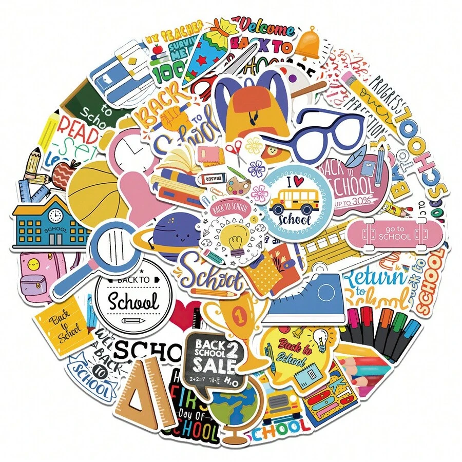 50pcs Back To School Stickers DIY Office Stationery Decoration Cute Stickers Fun Reward Stickers For Kids - Multicolor - View 1