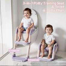 Nesmova 2-In-1 Toddler Potty Ladder, Soft Cushion & High Backrest, Adjustable Potty Chair, Adjustable Step Stool For Standard Toilets, Unisex - Mauve Purple - View 3