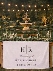 Personalized Wedding Table Runner, Custom White Polyester Linen Fabric Bride & Groom Table Runner (Includes Name And Date), Elegant Wedding Reception Decor Sign - Multicolor - View 3
