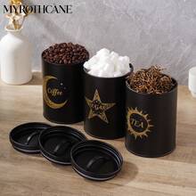 Myrothcane 3Pcs Star Moon Sun Pattern Airtight Storage Jar Large Capacity Food Container For Kitchen Coffee Tea Sugar Organization - Black - View 9