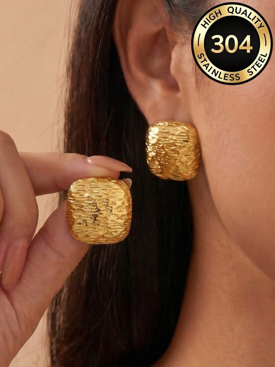 1 Pair Fashion Design Stainless Steel Earrings Set, Women's Daily Wear Party Holiday Gift Beach Accessory, Versatile Casual Daily Wear Vintage INS Style Earrings, Also Suitable As Surprise Gift For Valentine's Day, Birthday, Mother's Day, Thanksgiving Or Vacation - Multiple Styles - View 1