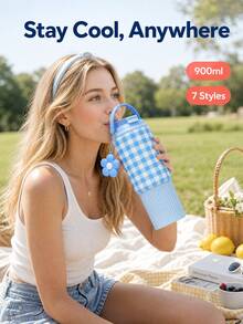 1pc 900ml Large Capacity Outdoor Insulated Tumbler With Straw And Unique Print - Multicolor - View 2