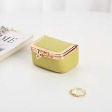 1pc Solid Color Gold Trim Litchi Grain PU Leather Jewelry Coin Earphone Storage Mini Pouch With Gold Ball Snap Button Closure, Sweet Vintage Style, Travel Commute Daily Carry Bag For Girls - Multicolor - View 19