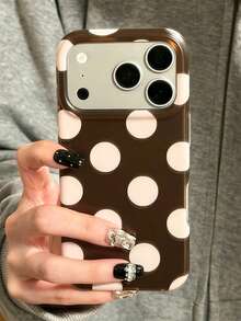 Minimalist Cute Polka Dot Brown & Pink Mirror Phone Case, Compatible With IPhone 18Pro Max 18 Pro 17 Pro Max 17 Pro 16 Pro 16 Pro Max 15 Pro Max 15 Pro 14 Pro Max 14 Pro 13 Pro Max 13 12 Pro Max 11, Sweet Fashion Anti-Drop Soft Shell - Brown - View 4