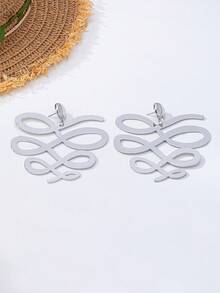 1 Pair Exaggerated Geometric Line Infinity Symbol Women's Fashion Stud Earrings, Suitable For Party, Banquet And Daily Wear - Silver - View 4