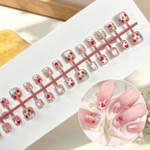 Kids Short Square Press On Nails, Summer Transparent Pink Fake Nail Tips With Cartoon Cat, Lemon Slice, Bow, Star & Fruit Print, DIY Manicure Kit For Little Girls, Party Holiday Daily Play Dress Up Nail Art Gift - Multicolor - View 20