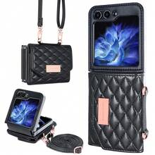 VIETAO Crossbody Strap Wallet-Style Faux Leather Phone Case, Compatible With Samsung Galaxy Z Flip 8 7 6 5 4 3 Flip8, Fashion Card Slot Protective Phone Cover - Black - View 1