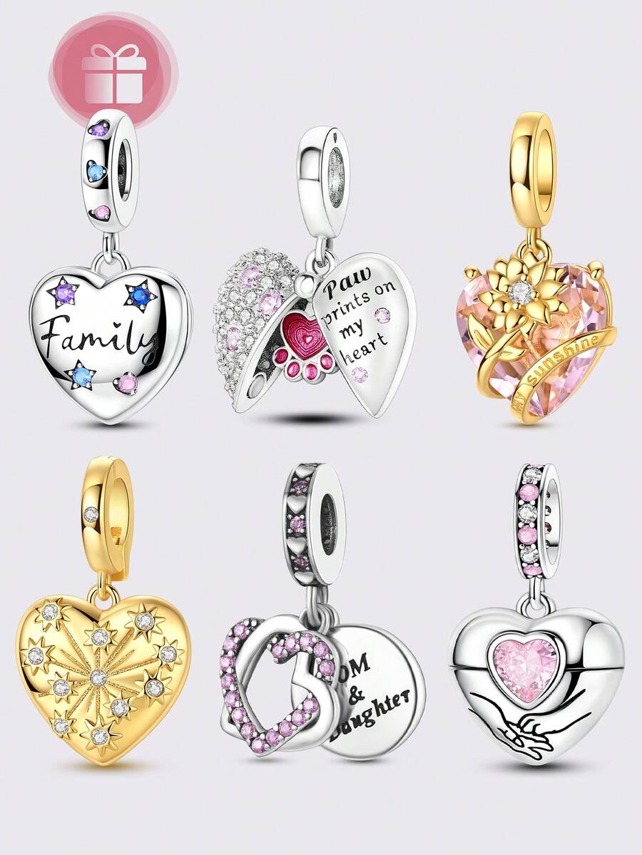 1 Pezzo Ciondolo a Forma di Cuore Apribile & Chiusurabile con Stelle Brillanti e Intarsio di Zirconi Cubici, Adatto per Bracciale & Collana Originale, Regalo Fai-da-Te per Donne - Multicolore - Visualizzare 1