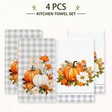 2/4/6/8pcs Pumpkin Pattern Kitchen Towel Set, Machine Washable Absorbent Dish Cloths And Decorative Hand Towels, Suitable For Autumn, Thanksgiving, Halloween Kitchen And Home Decor - Multicolor - View 9