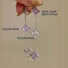 1pc Fashion Elegant Elegant Exquisite Luxury Sweet Personalized Niche Design High-End Cubic Zirconia Four-Leaf Clover Second-Hand Suitable For Women's Daily Wear - Silver - View 4