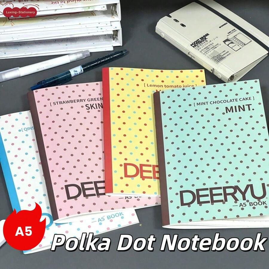 1pc Polka Dot Thin Crisp Notebook, 60 Pages Lined, Glue-Bound Loose-Leaf Sketchbook, Back-To-School Essential, Exam Preparation, Self-Study Practice, Classroom Notes, Office Work, Portable Calculation, Desktop Memo, Error Correction, Excerpt Recording, Holiday Gift, Birthday Present, Classmate Gift, Home Writing, Commute Notes, Japanese Style Planner, Ins Creative, Time Notes, Hand-Drawn Sketch, List Writing, Review Organizer, Portable Writing Notebook, Desktop Stationery, Pre-Exam Review, Monthly Excerpts, Travel Companion Notebook, Exam Preparation Organizer - A - View 1