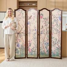 Oriental Style 4-Panel Wood Folding Screen Room Divider Freestanding Privacy Screen And Decorative Partition Wall Panel For Home Decor 67″H X 64″W (Flowers And Birds, 4 Panels) - Flowers and Birds - View 1
