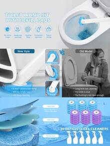 [New Arrival]1 Set New Bathroom Toilet Brush Set, Multi-Function Bathroom Toilet Cleaning System, Multi-Function Wall-Mounted Bathroom Cleaning Tool, Suitable For Standard And Ergonomic Toilets, Deep Clean Bathroom Stains - Solid State - View 4