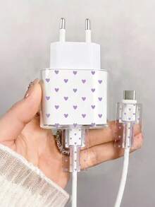Shockproof Flower Series Tassel Flower Transparent Charger Protector Case (Suitable For 20W), Compatible With 13/14/15 European Adapter Protector Set 20W Charger With Cable Protector Case, Transparent EU Plug Protector, Cable Protector, Charger Accessories Women Gift - Multicolor - View 27