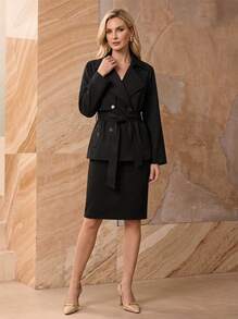 Old Money Lace-Up Vintage Minimalist Short Trench Coat Black Spring - Black - View 1