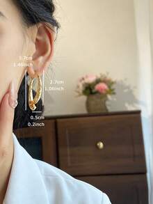 1 Pair Minimalist Elegant Geometric Textured Convertible Earrings, Suitable For Women's Casual And Party Wear - Yellow Gold - View 4