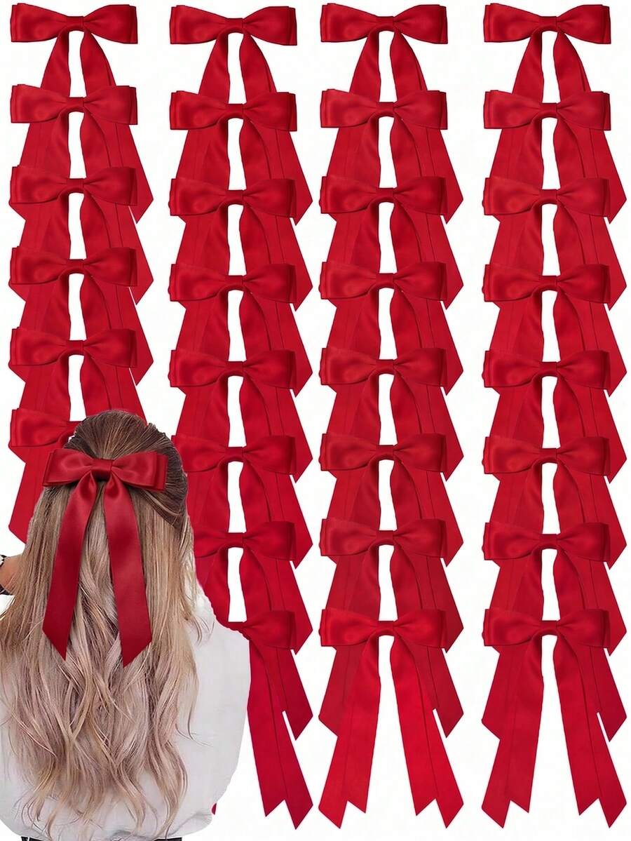 20/10 piezas de pinzas para el cabello con lazo rojo, para mujeres y niñas, accesorios para el cabello con lazo de cinta de satén grande y cola larga, decoración linda para fiestas y regreso a la escuela para cabello rizado - Multicolor - Ver 1