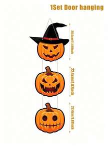 1pc/3pcs Stacked Pumpkin Door Hanging Decor With Witch Hat, Halloween Scary Jack-O'-Lantern Front Door Wall Decoration, Indoor/Outdoor Party Home Decor - View 10