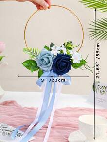 1pc Metal Floral Wreath, Suitable For Wedding Bride, Bridesmaid Handheld Silk Flower Wreath, Bride Handheld Artificial Rose Bouquet - Multicolor - View 12