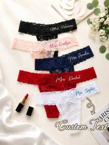 Personalized Embroidered Lace Bridal Thong, Customized Wedding Gift, Gift For Bride - Multicolor - View 9