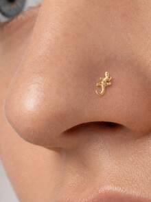 1Pc 925 Sterling Silver Fashion Lizard Nose Stud Flat Back Hypoallergenic Cartilage Body Piercing Jewelry For Women Men Daily Wear & Gifts - Gold - View 4