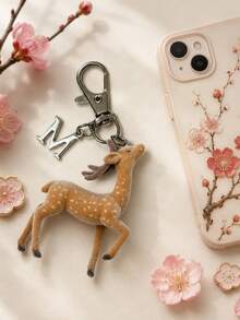 1個植絨3D鹿動物鑰匙圈，可愛個性化字母鹿鑰匙圈，創意DIY動物鑰匙圈，汽車鑰匙圈，包包吊飾，週年禮物，好友禮物，送給他的禮物，情人節禮物，節日小禮物，送給家人和朋友的禮物，包包/汽車鑰匙圈 - 彩色 - 查看 3