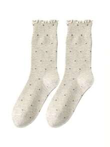 1/6 Paar minimalistische einfarbige Socken mit kleinen Polka Dots, süßem Rüschenrand, vielseitig und bequem, mittelhoch - Verschiedenfarbig - Übersicht 15
