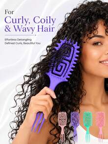 Multi-Color Curly Hair Styling Comb, 2 Spiral Design Curl Definition Detangling Combs, Round Head Pin Comb, Flexible Open Back Design, With 3-Tooth Tail Comb, Suitable For Wet/Dry Hair, Wavy/Curly/Coily/Thick Hair, Daily Parting And Styling - Multicolor - View 2
