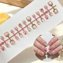 Kids Short Square Press On Nails, Summer Transparent Pink Fake Nail Tips With Cartoon Cat, Lemon Slice, Bow, Star & Fruit Print, DIY Manicure Kit For Little Girls, Party Holiday Daily Play Dress Up Nail Art Gift - Multicolor - View 23