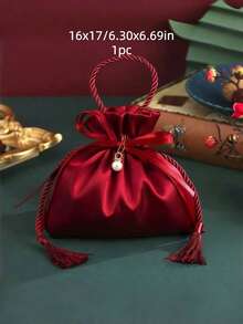 1 Wedding Candy Silk Bag, Deep Red Holiday Pearl Gift Bag, Jewelry Craft Display Packaging, Perfect Engagement Gift, Party Gift, Gift Bag, Reusable, Baby Party Decoration, Birthday Decoration, Birthday Party Small Gift, Women's Birthday Gift - Claret - View 7