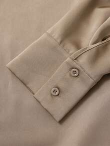 Women's Satin Button-Front Long Sleeve Elegant Lapel Blouse, Office Commute Business Casual Top, Loose Fit Solid Color Basic T-Shirt - Brown - View 6