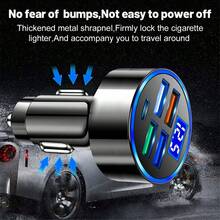 1入黑色4-usb端口帶type-c汽車充電器適配器,具有電壓和電流的led顯示屏 - 黑色 - 查看 8