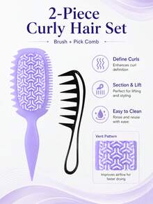 2pcs Curly Hair Comb Set, Ventilated Styling Comb With Flexible Teeth, Side Comb And Pointed Tail Handle, Black Root Volumizing Comb, Suitable For Wavy, Curly, Fine And Thick Hair, Dry And Wet Use Styling Tool - Multicolor - View 6