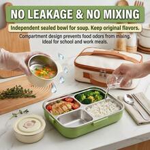 304 Stainless Steel Bento Box Adult, Microwavable Lunch Containers, Bento Box With Lunch Bag, Divided Food Storage Containers, Bento Box With Soup Container, Portable Insulated Lunch Box, Student School Travel Food Containers - Multicolor - View 4