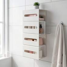 Easy To Install Wall-Mounted Plastic Storage Rack, Storage Box, Suitable For Bathroom And Dorm, No Drilling Required, Can Store Cosmetics, Hairbands And Powder Puffs, Lightweight - Multicolor - View 8