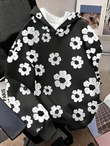 Girls Casual Digital Floral Print Pullover Sweatshirt, Soft & Comfortable Long Sleeve Pullover Sweatshirt, Autumn/Winter Street Style For Daily Wear And Travel - Multicolor - View 2