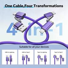 Tzlrxl Universal 4-In-1 Interchangeable Charging Cable, Fast Charging Multi-Port Data Cable, Durable Braided Nylon Wire, Suitable For Multiple Devices, Multiple Colors Available - Pink - View 7