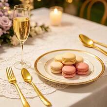 100/50/25pcs Gold Cake/Salad Spoon/Fork Set, Reusable And Washable, Suitable For Parties, Outdoor Activities, Family Gatherings, Weddings, Holidays And Other Occasions, Cake And Salad Utensil Set - Gold - View 6