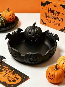 1pc Halloween Pumpkin Jewelry Storage Tray,Bat-Shaped Pumpkin, Suitable For Desktop Key,Halloween-Themed Party Decoration Or Jewelry Box,The Best Gift For Friends.Vanity Decor,Halloween Party Favors,Home Office Decor - Multicolor - View 6