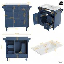 Bathroom Vanity, Smooth Ceramic Washbasin, 86 Cm High Vanity With Drawers And Towel Rack - 藏蓝色 - 查看 6