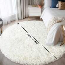Thickened Round Rug 1 Pc Suitable For Bedroom Modern Fluffy Round Rug, Suitable For Living Room Round Fluffy Rug, Non-Slip Furry Soft Rug, Door Mat Living Room Floor Bedroom - White - View 4