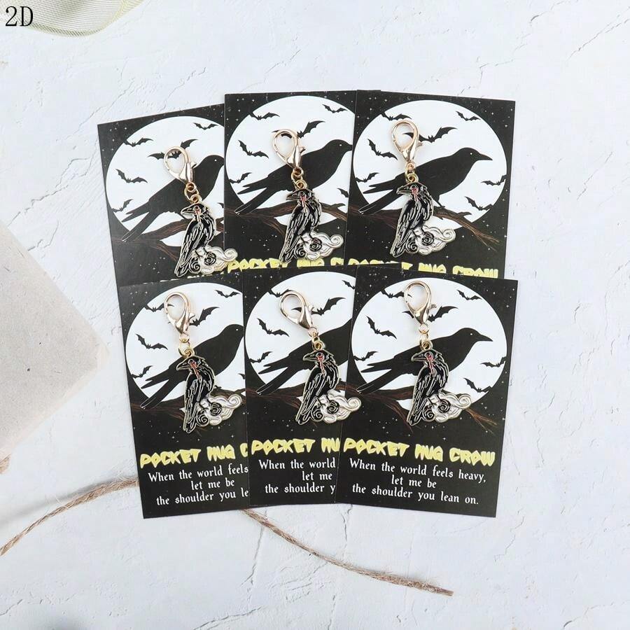 6pcs Dark Crow Keychains, Cute Crow Design, Suitable For Halloween, Thanksgiving, Christmas Holiday Gifts, Unique Charm, Fun Gift For Friends, Suitable For Bird Lovers