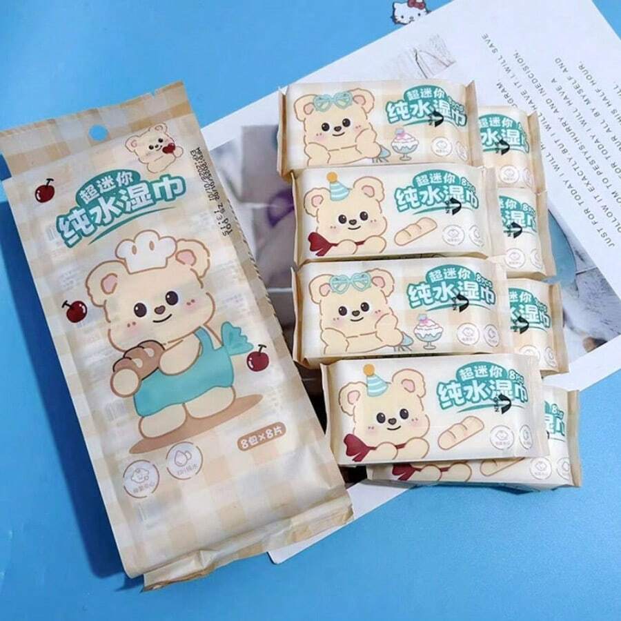 1 Pack Of 8pcs Wet Wipes, EDI Pure Water Cleaning Wet Wipes, Student Portable Non-Woven Fabric Small Pack Wet Wipes. - Multicolor - View 1