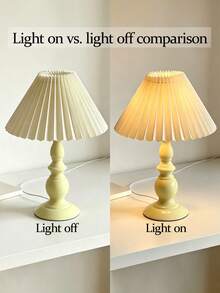 1pc USB Powered French Vintage Cream Yellow Gourd Ceramic Pleated Fabric Table Lamp, Ins Style Cafe B&B Bedroom Bedside Eye-Protection Desktop Atmosphere Decorative Small Lamp - Yellow - View 11