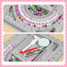 Bead Boards For Jewelry Making With 6 Pcs Beading Tools 9.4✕12.8 Inch Bead Design Board 6 Recessed Compartments, 3 U-Shaped Channels Jewelry Making Tray For Necklace Beading Designer Makings DIY - C - View 6