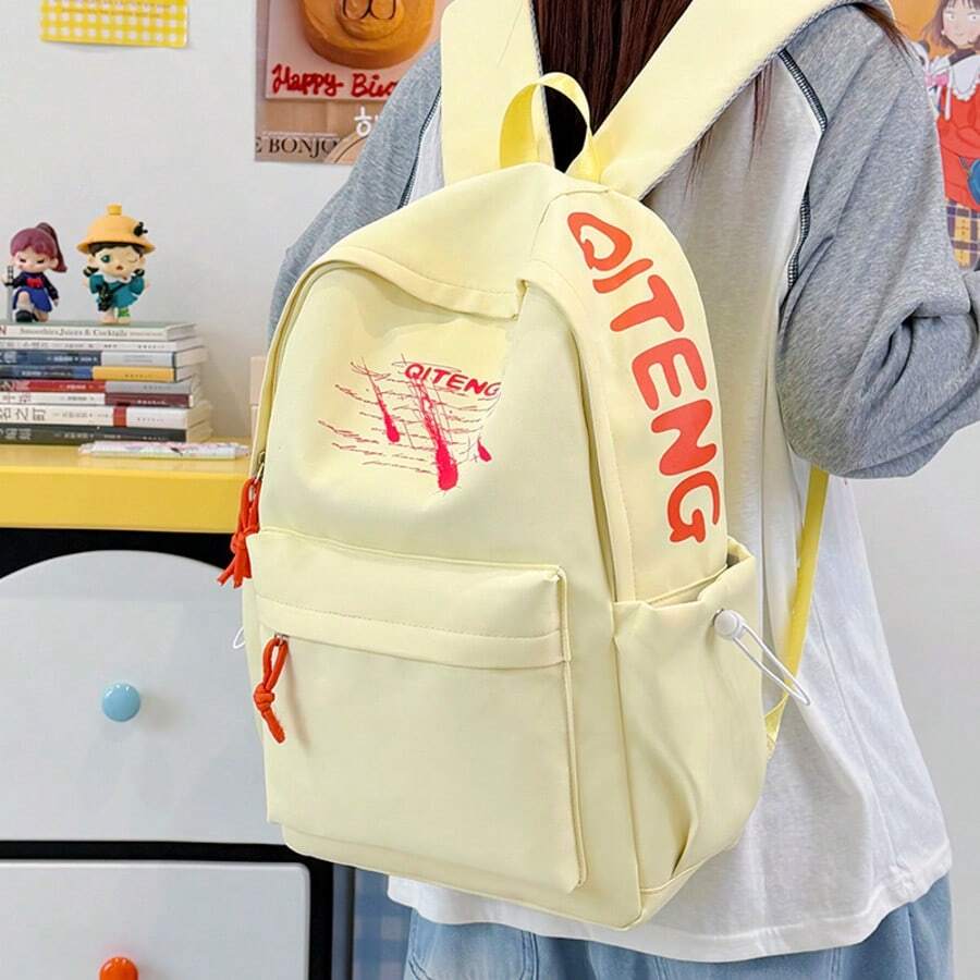 Y2K Millennium Style Pink Graffiti Backpack, Versatile Streetwear Bag For Girls, Personalized Color-Block Drawstring Design