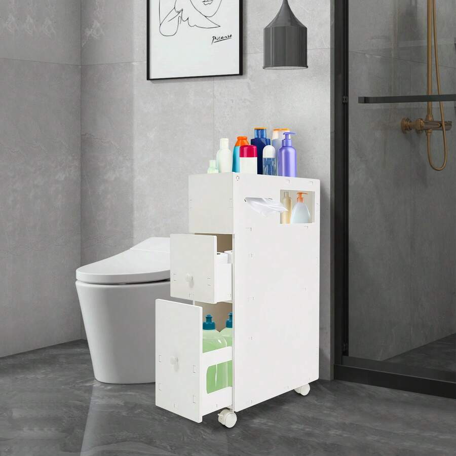 YUNRUX Bathroom Cabinet, Slim Bathroom Shelf, Rolling Storage Cabinet - 白色 - 查看 1